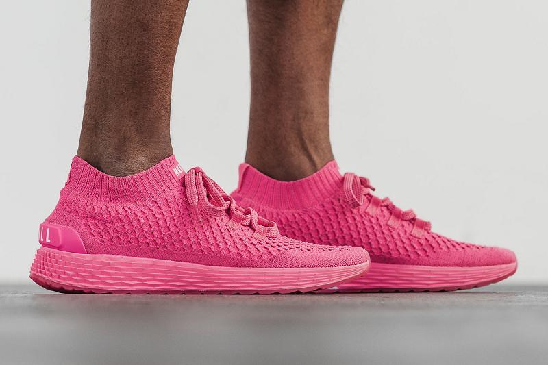 Nobull Neon Reflective Knit Runner Men's Running Shoes Pink | USA V1171R